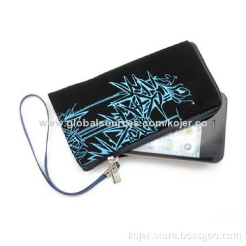 Velvet Zipper Pouch for iPhone 4 with Quality Zipper Slider and Lanyard